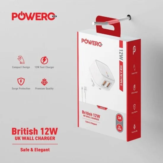 Powero+  British Dual Usb 3A Adapter